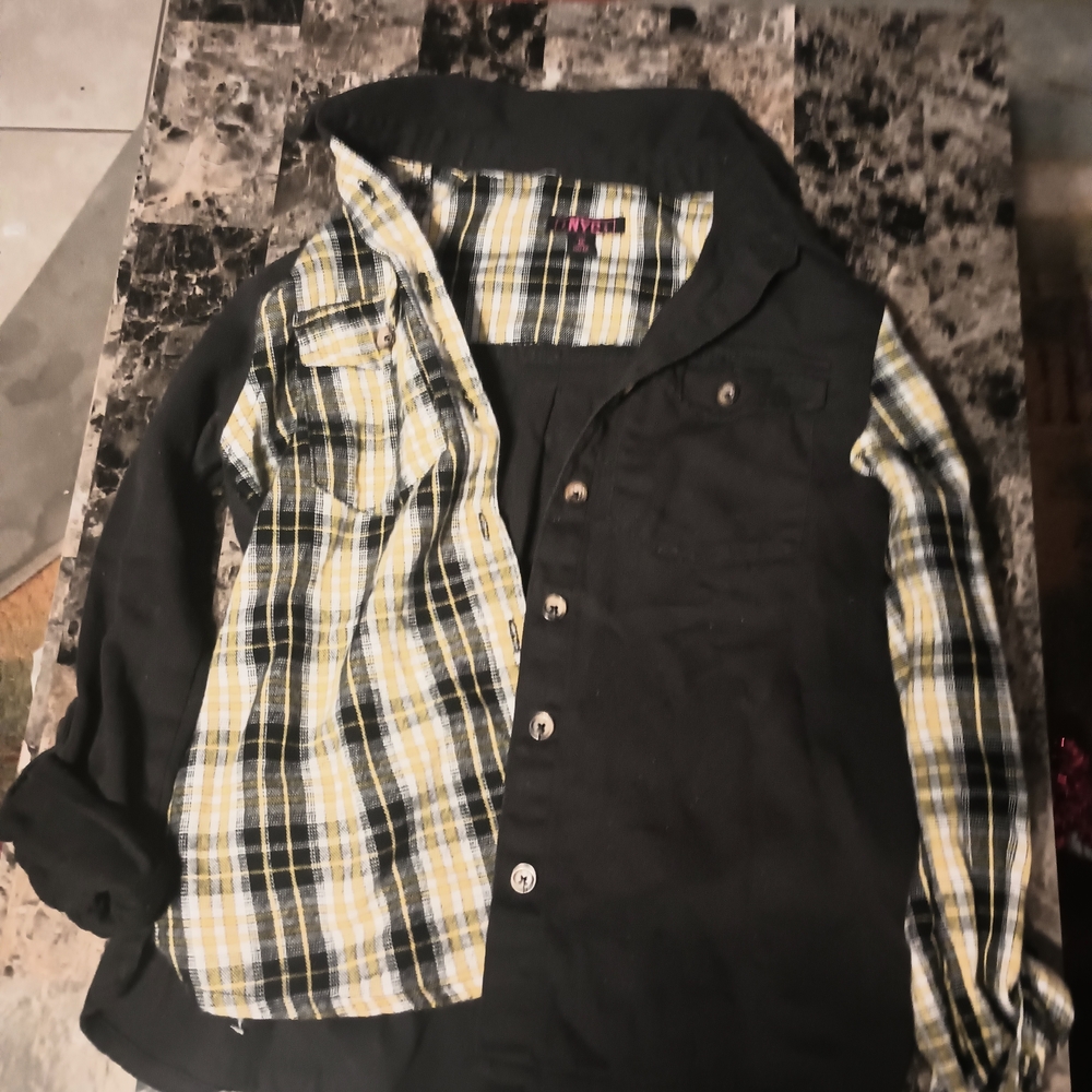 NYC Black and Yellow Plaid Button-Up Shirt